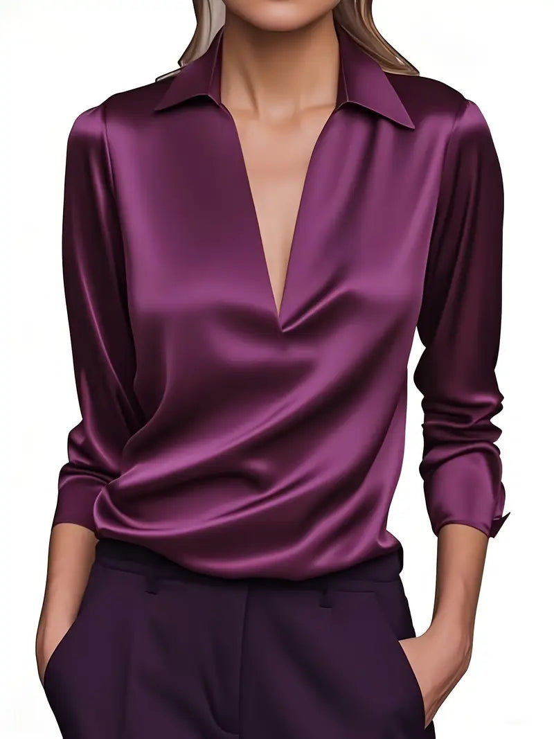 Eva™ | Luksus Satin V-Hals Bluse
