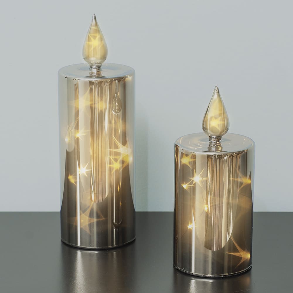 LED Røget Glas Lysestage med Timer