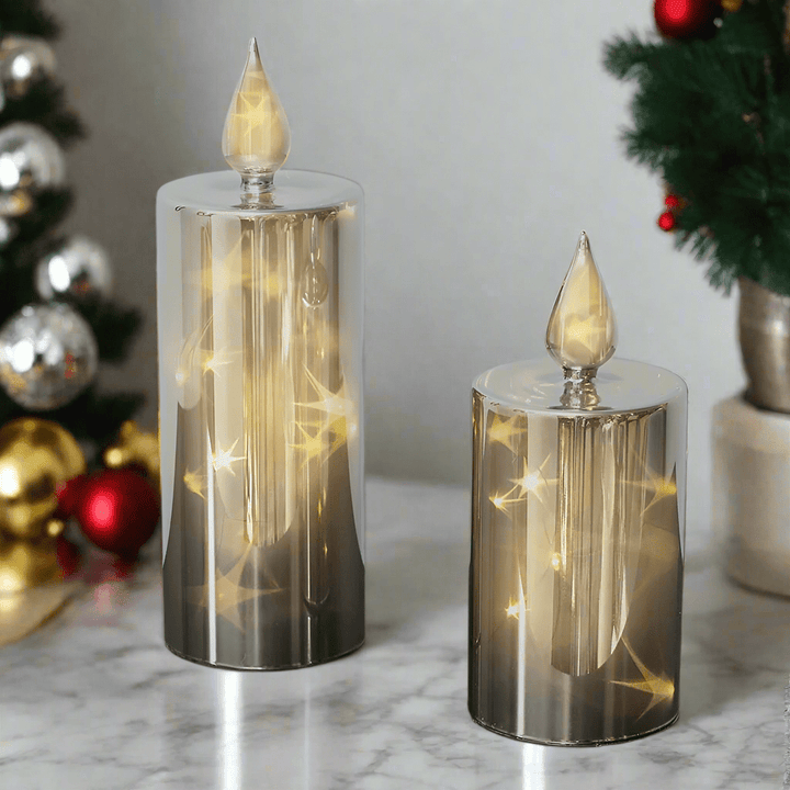 LED Røget Glas Lysestage med Timer