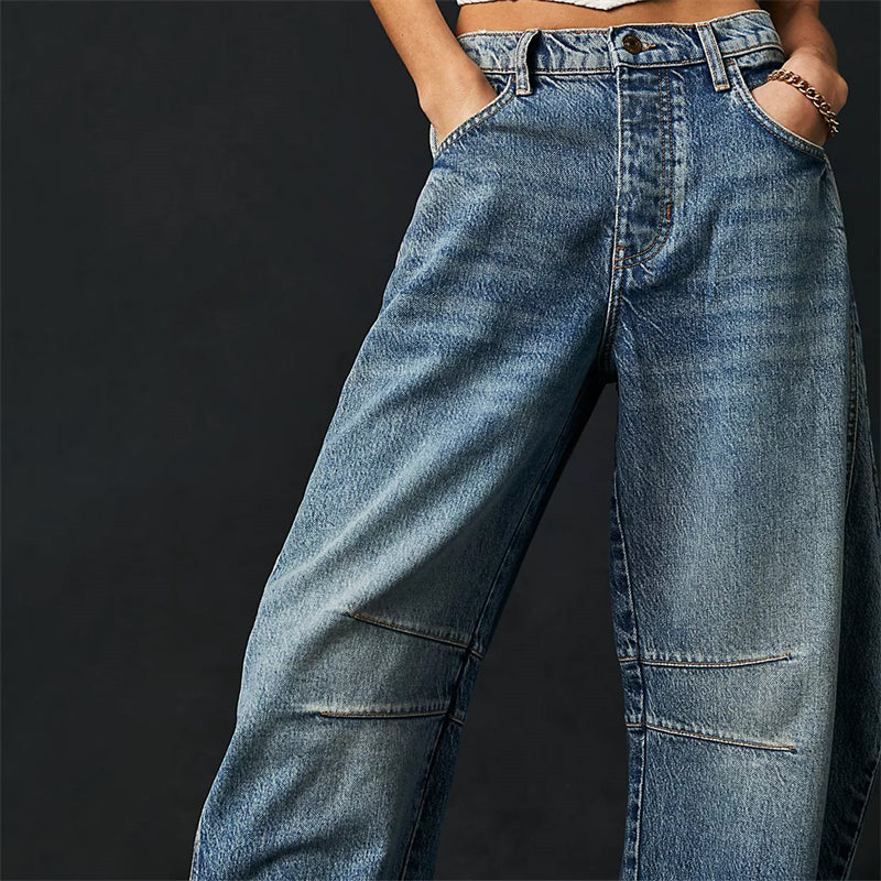 Fad | Kvinders Høj Talje Fad Ben Jeans Løs Pasform Denim