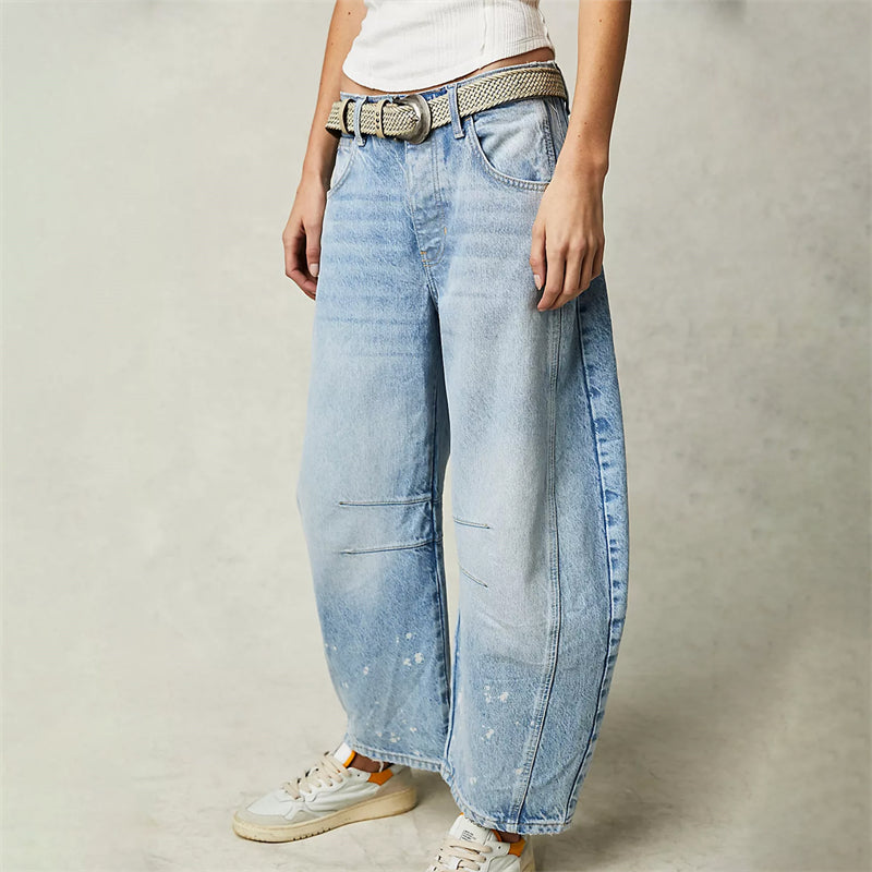 Fad | Kvinders Høj Talje Fad Ben Jeans Løs Pasform Denim