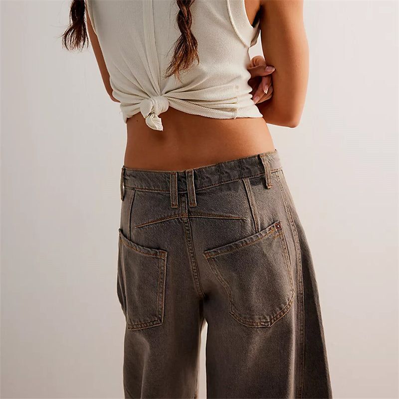Fad | Kvinders Høj Talje Fad Ben Jeans Løs Pasform Denim