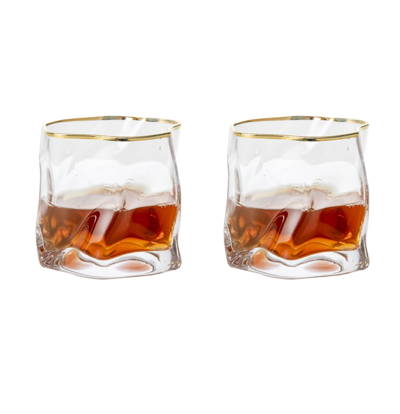 Forvrænget Whiskeyglas Sæt med Guld Accenter i Borosilikatglas
