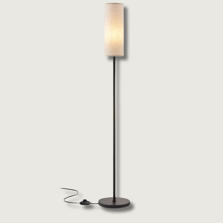 Moderne Sort Jern Gulvlampe med Stofskærm og LED Belysning