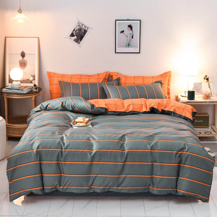 Geometrisk Zigzag Sengetøjssæt i Blå og Orange