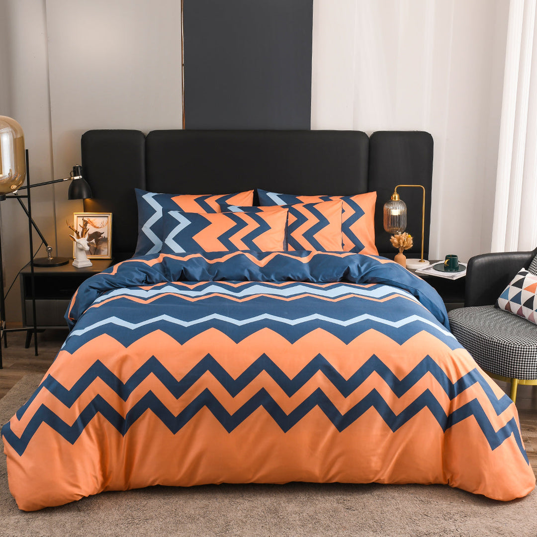 Geometrisk Zigzag Sengetøjssæt i Blå og Orange