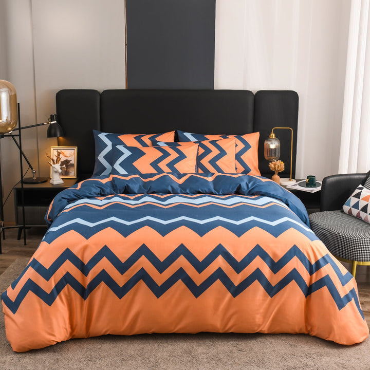 Geometrisk Zigzag Sengetøjssæt i Blå og Orange