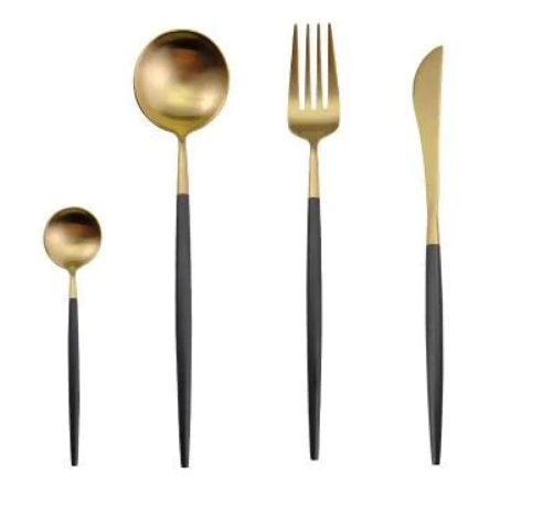 Elegant Guld- og Sølvbestik Sæt i Rustfrit Stål, 24 Dele