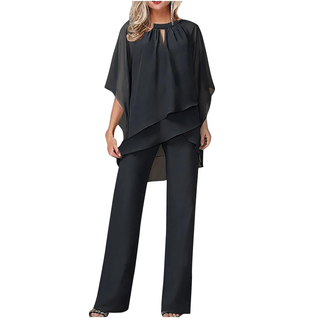 Vivienne | Kvinders Chiffon Overlay Batwing Ærme Bred Ben Buksedragt
