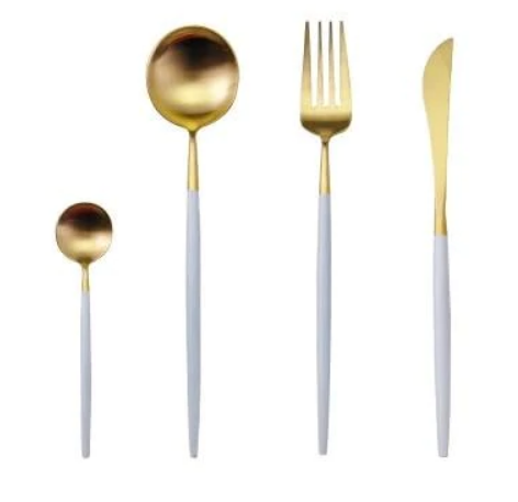 Elegant 24-delt Guld- og Sølvbestik Sæt i Rustfrit Stål