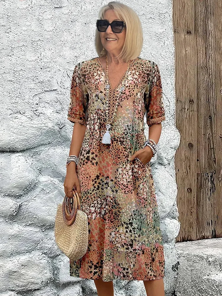 Tanya™ | Farverig Midi Kjole