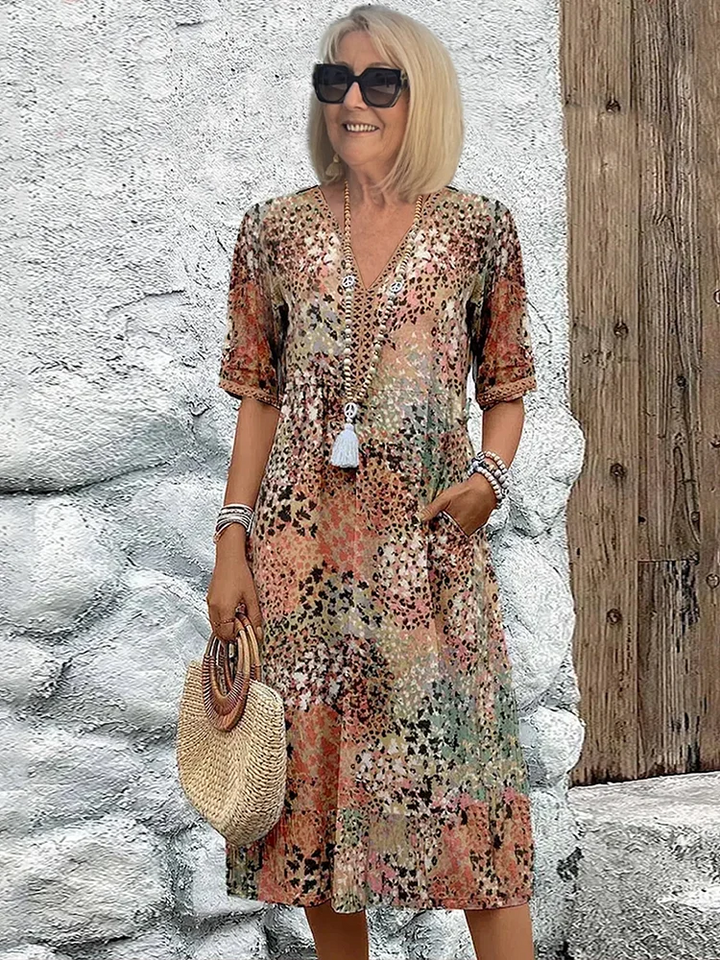 Tanya™ | Farverig Midi Kjole