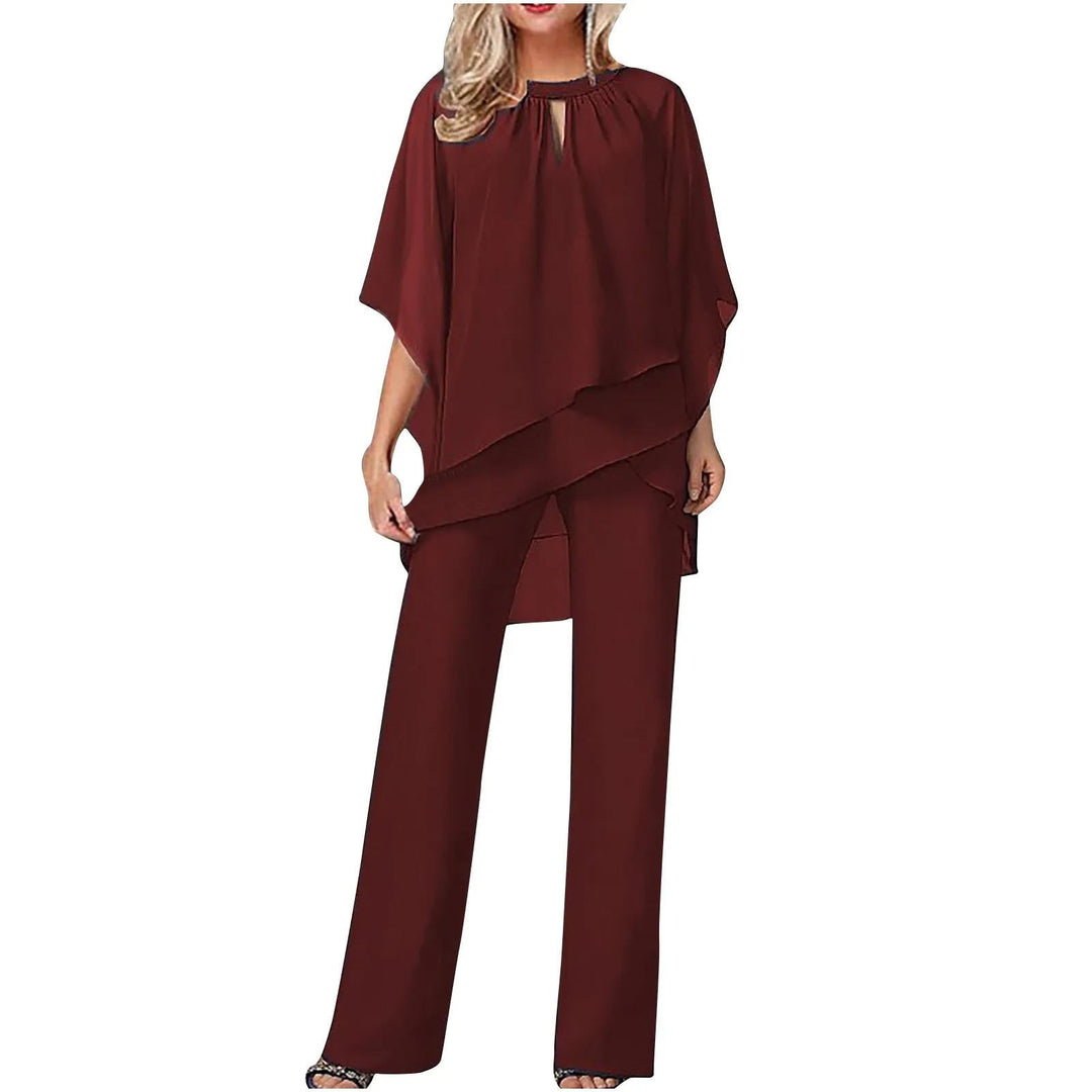 Vivienne | Kvinders Chiffon Overlay Batwing Ærme Bred Ben Buksedragt