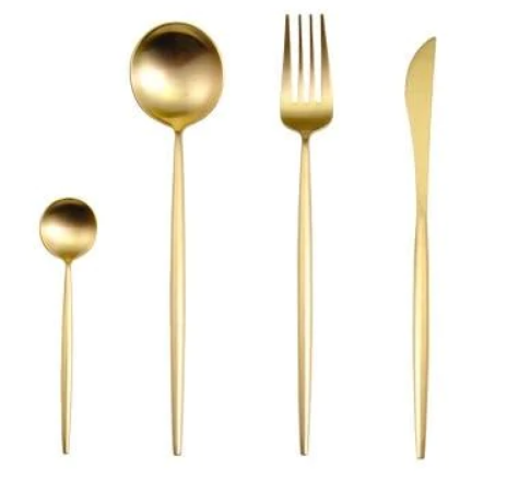 Elegant 24-delt Guld- og Sølvbestik Sæt i Rustfrit Stål