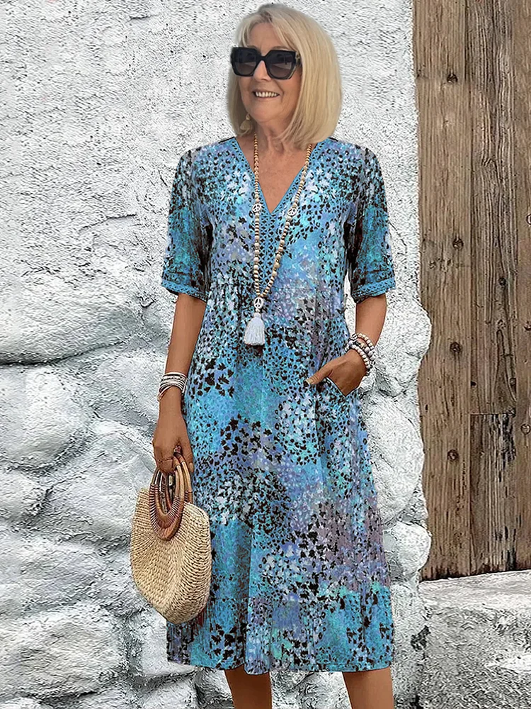 Tanya™ | Farverig Midi Kjole