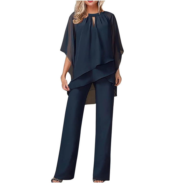 Vivienne | Kvinders Chiffon Overlay Batwing Ærme Bred Ben Buksedragt
