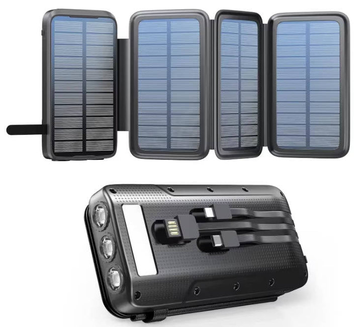 48000mAh Solenergi Power Bank med Trådløs Opladning og Indbyggede Kabler
