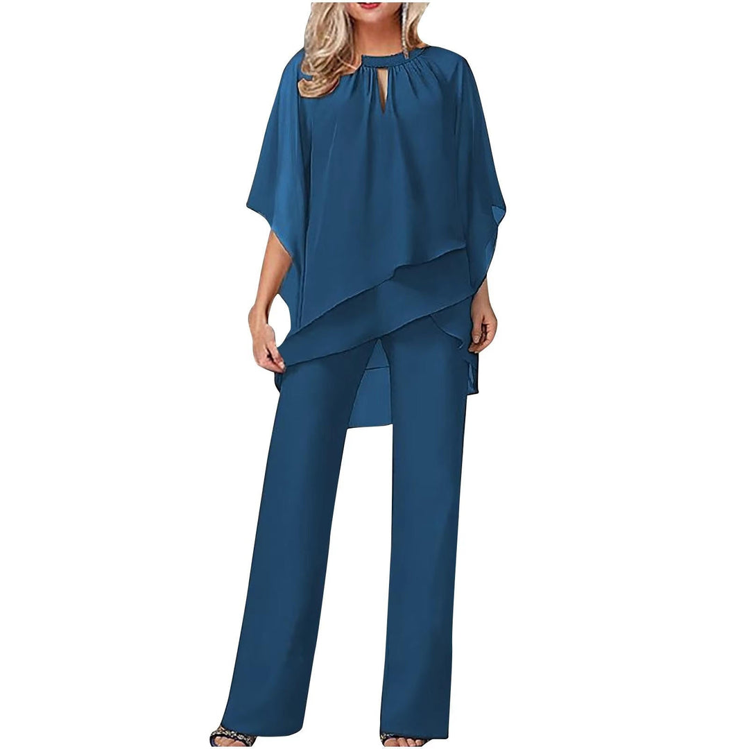Vivienne | Kvinders Chiffon Overlay Batwing Ærme Bred Ben Buksedragt