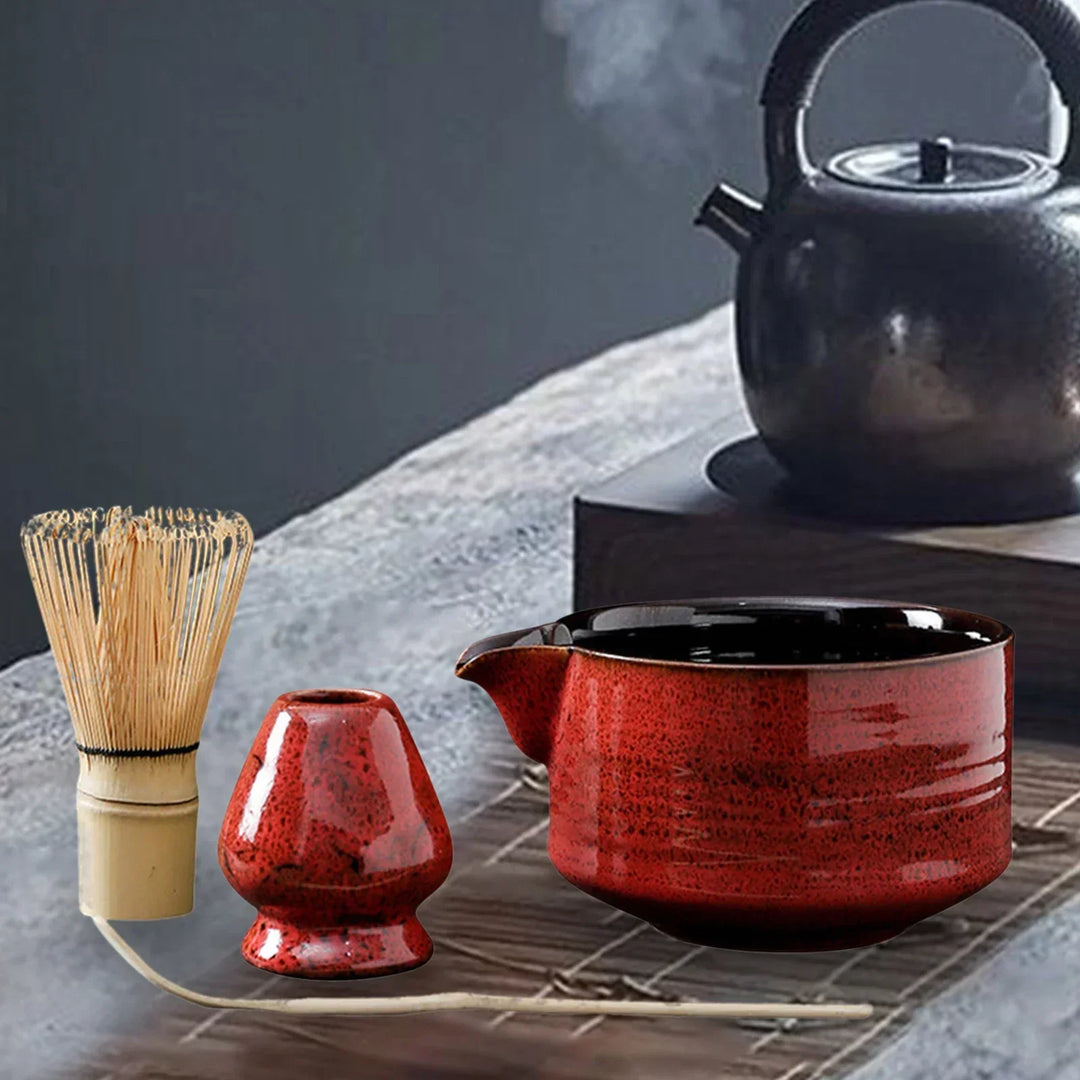 Japansk Matcha Te Sæt med Keramisk Skål og Bambus Pisker