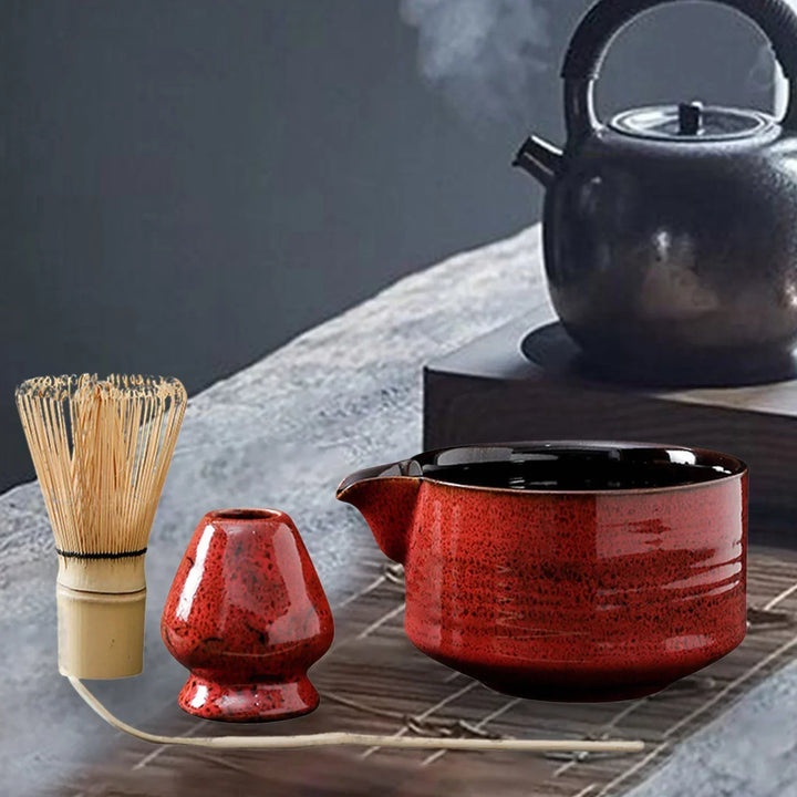 Japansk Matcha Te Sæt med Keramisk Skål og Bambus Pisker