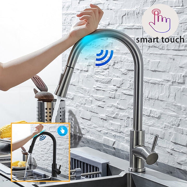 Touch Sensor Køkkenarmatur i Mat Sort Rustfrit Stål
