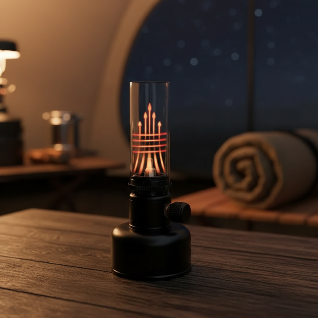 Justerbar Gas Flamme Bordlampe i Aluminium