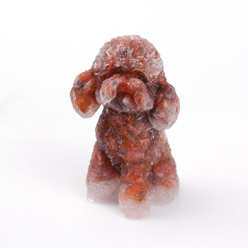 Naturligt Krystal Poodle Sten Ornament i Ædelsten