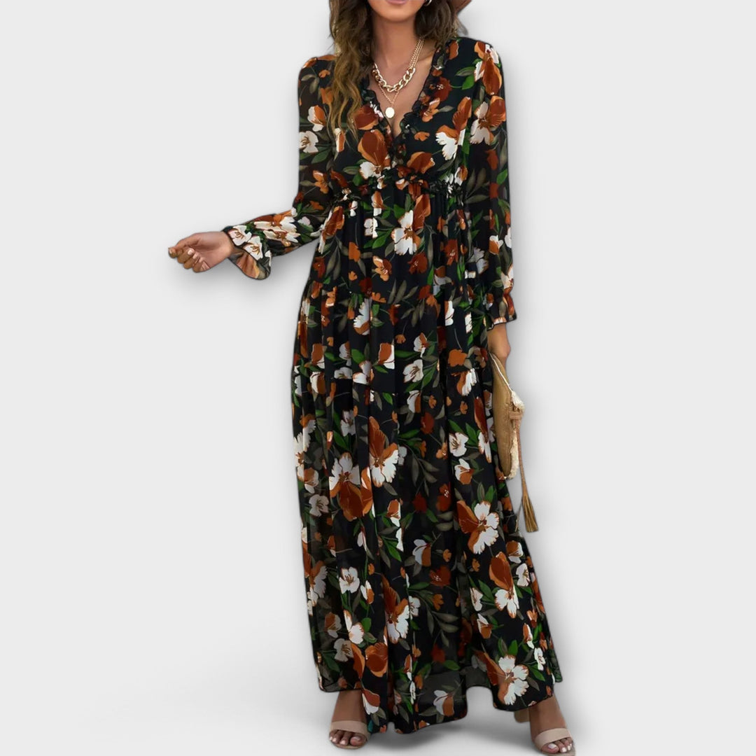 Wilma™ | Blomster V-Hals Maxi Kjole