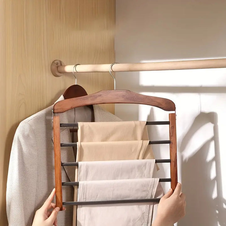 Pladsbesparende Træ Multi-Bukseholder med Metalclips