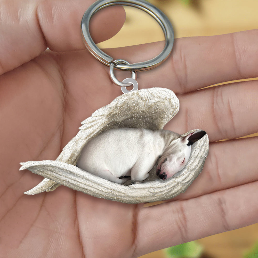 Dobbelt-Sidet Bull Terrier Nøgleknap i Akryl med Sovende Engel Design