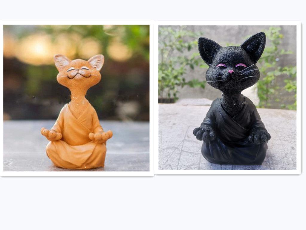 Sort Buddha Kat Figur i Resin til Meditation og Yoga