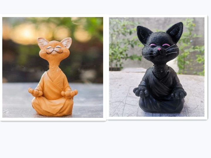 Sort Buddha Kat Figur i Resin til Meditation og Yoga