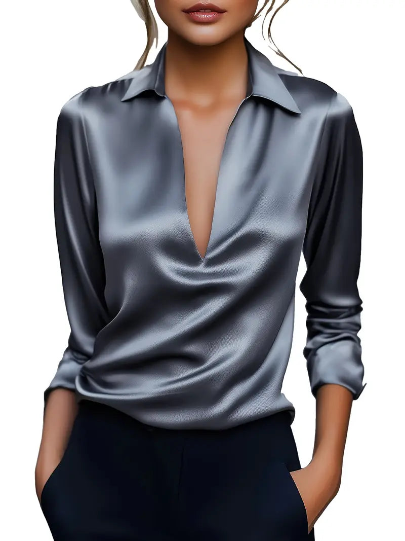 Eva™ | Luksus Satin V-Hals Bluse