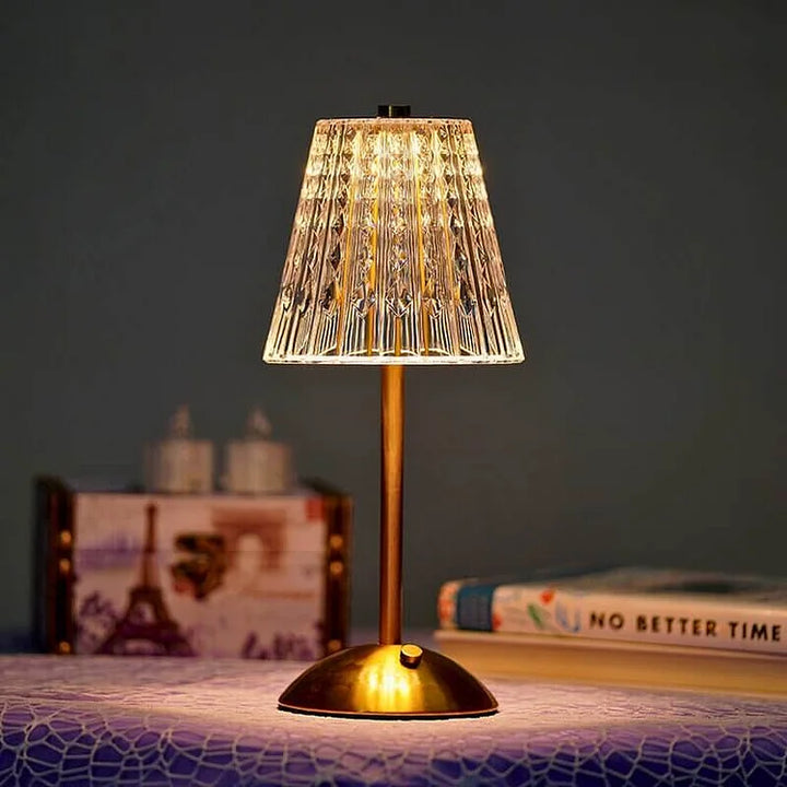 Krystal Bordlampe med USB Opladning og Trådløs Design