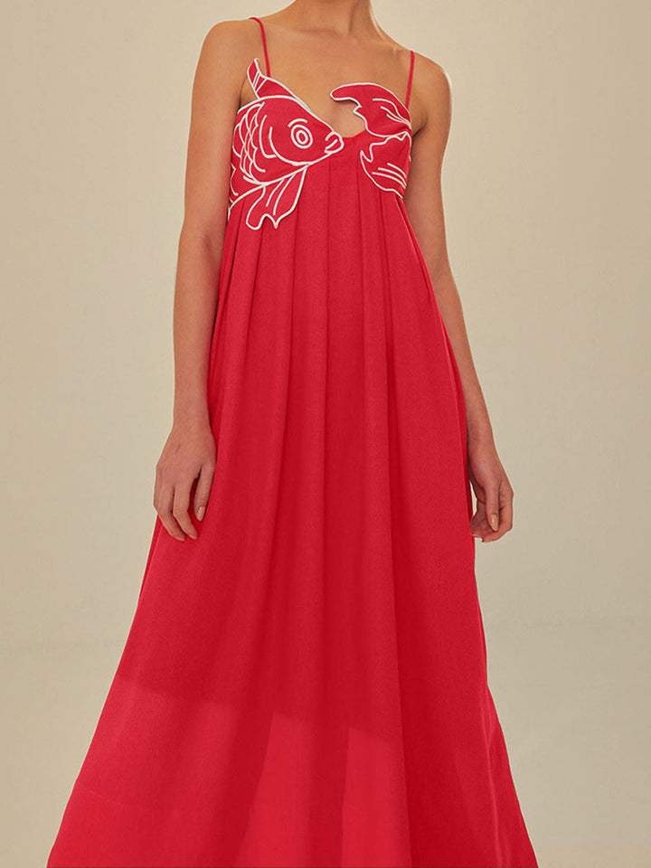 Marisol | Kvinders Broderet Spaghetti Strop Maxi Shift Kjole