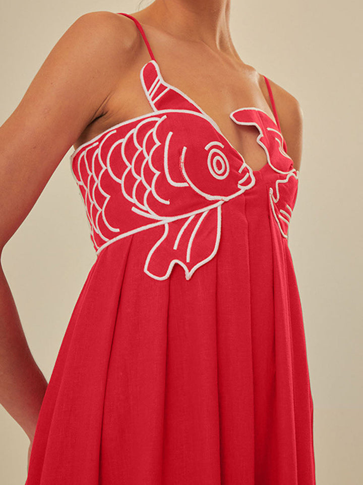 Marisol | Kvinders Broderet Spaghetti Strop Maxi Shift Kjole