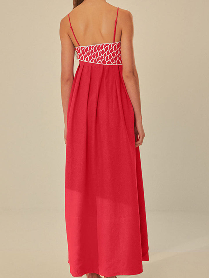 Marisol | Kvinders Broderet Spaghetti Strop Maxi Shift Kjole