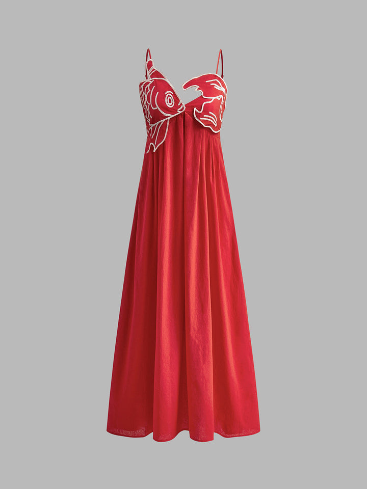Marisol | Kvinders Broderet Spaghetti Strop Maxi Shift Kjole