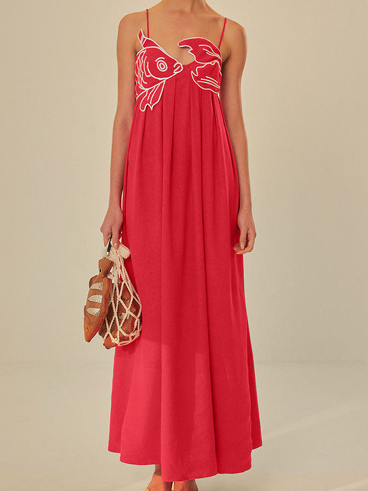 Marisol | Kvinders Broderet Spaghetti Strop Maxi Shift Kjole