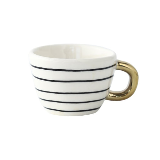 Geometrisk Kaffe Krus i Hvid Keramik med Guld Håndtag