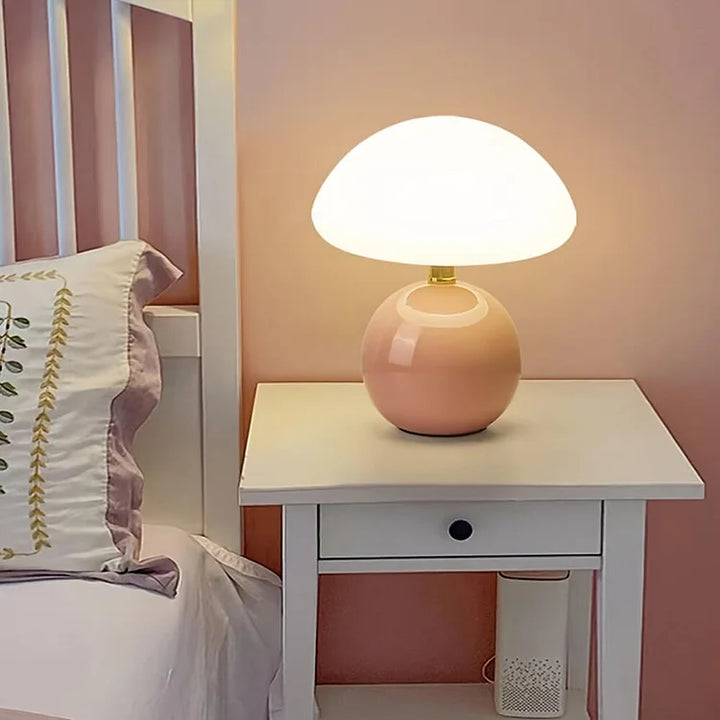 Keramisk Svampe Bordlampe med Justerbar LED Belysning