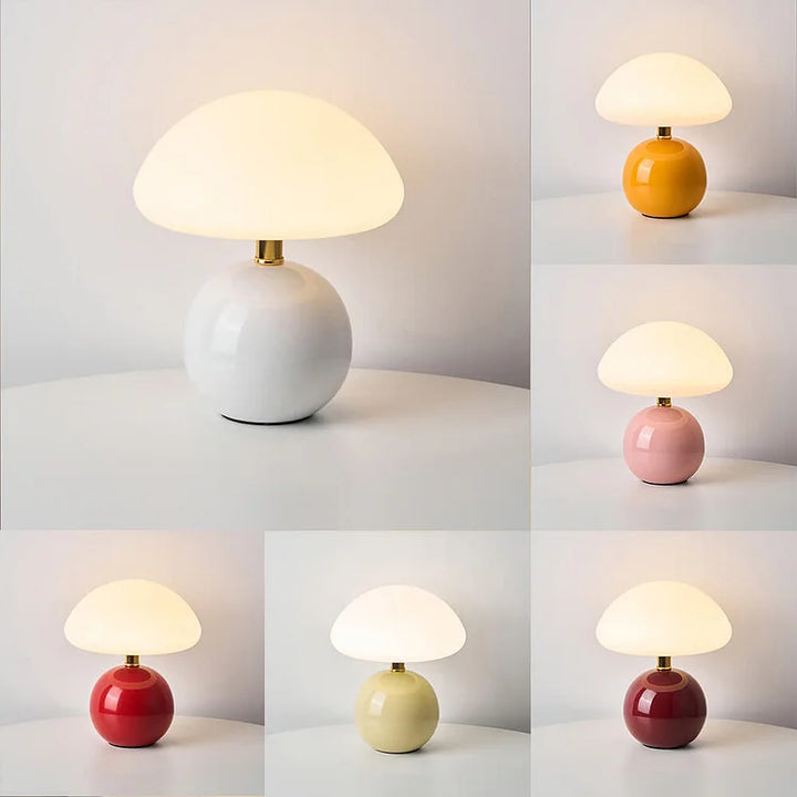 Keramisk Svampe Bordlampe med Justerbar LED Belysning