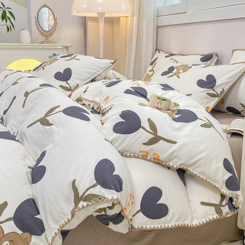 Blomster Duvet Cover Sæt med Pudebetræk i Blødt Stof