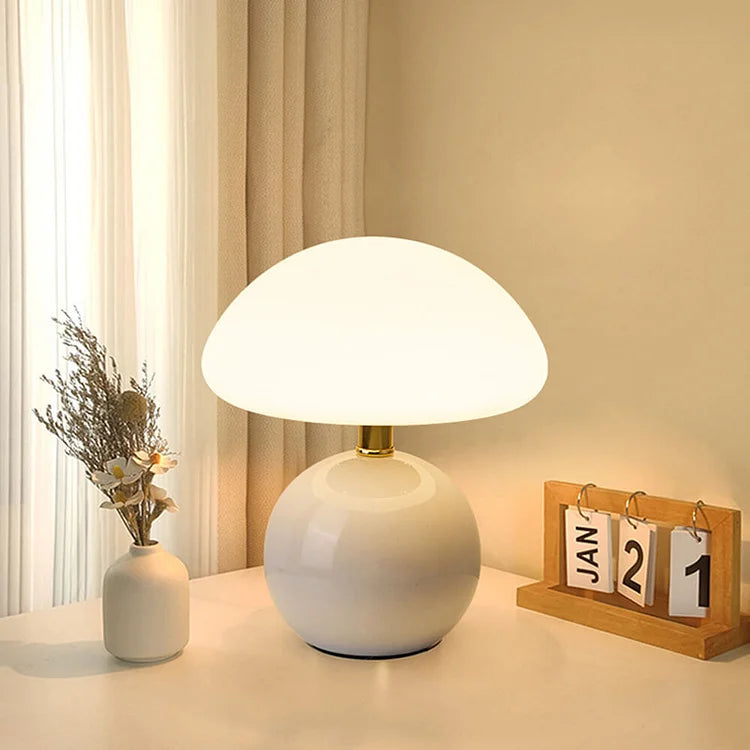Keramisk Svampe Bordlampe med Justerbar LED Belysning