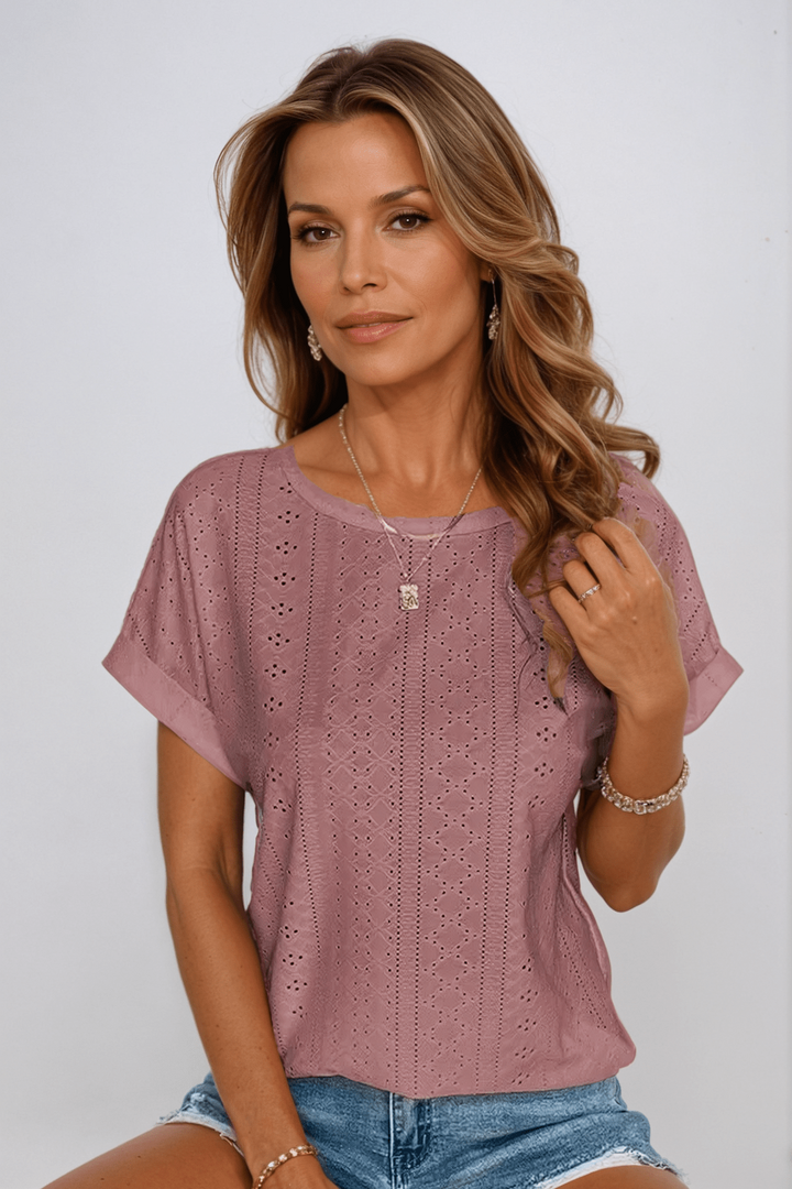 Perle | Kvinders Broderet Crew Neck T-shirt med Korte Ærmer