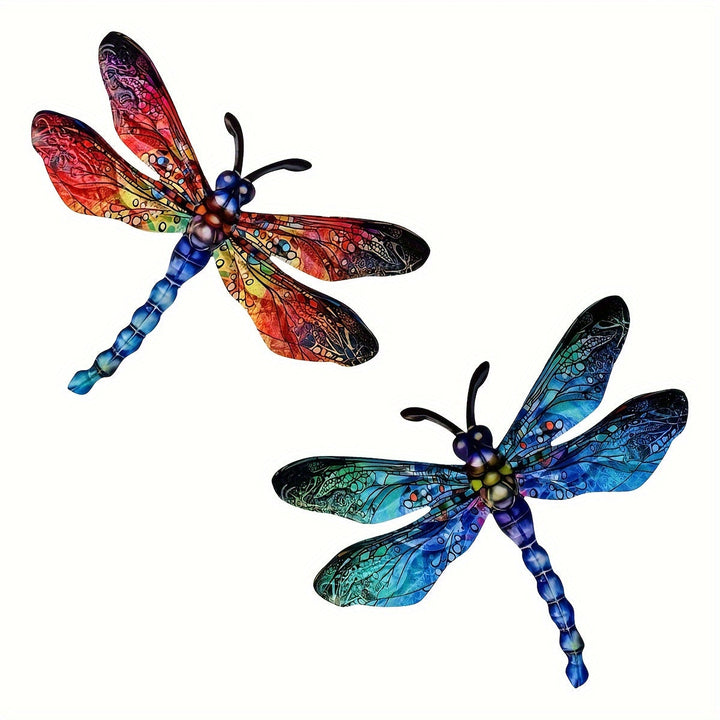 Farverig Metal Dragonfly Vægkunst til Indendørs og Udendørs Dekor