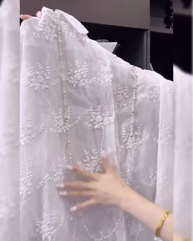 Anneliese™ | Blomstret skjorte med ensfarvet design og dropped shoulders