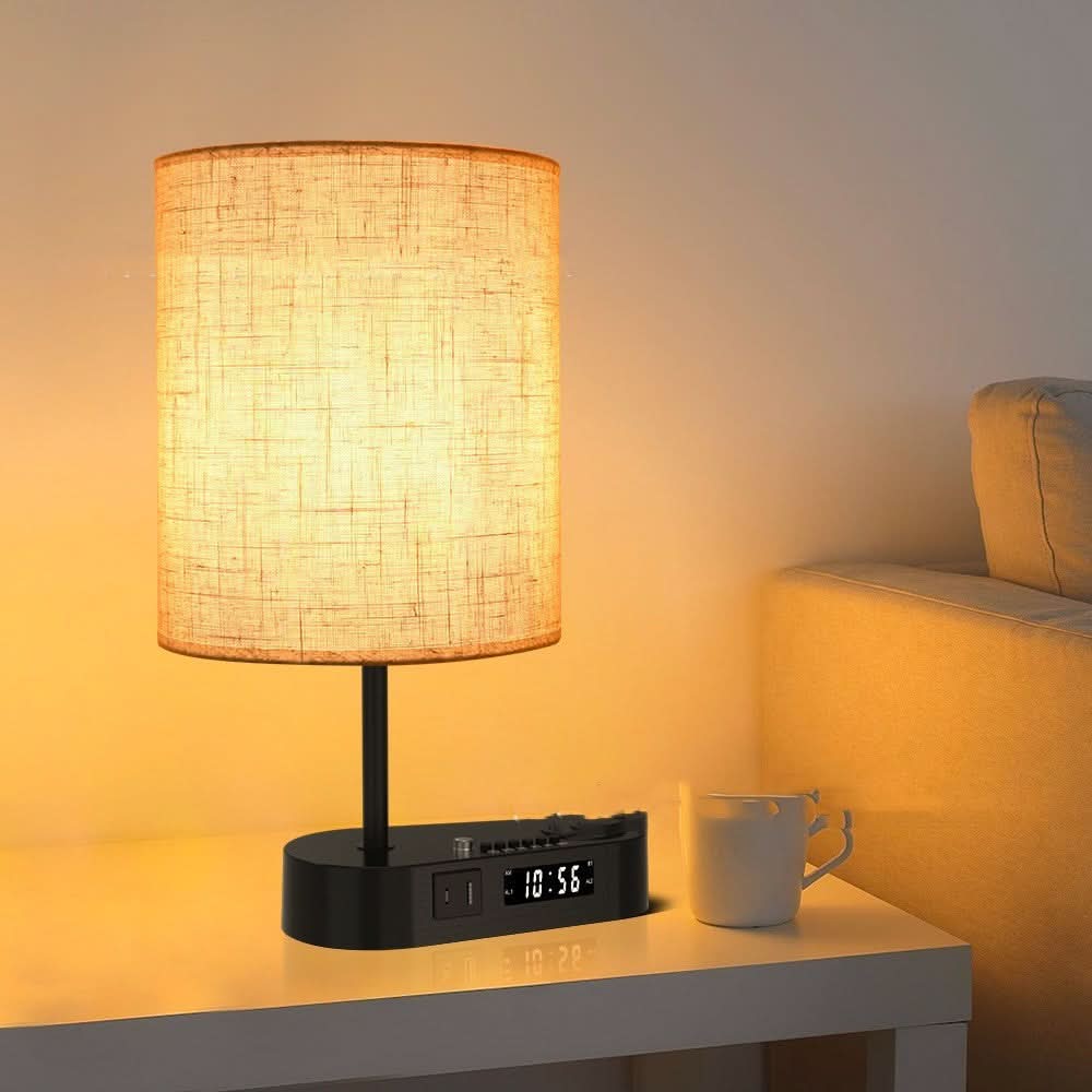Multifunktionelt Vækkeur med Lampe og Opladningsport