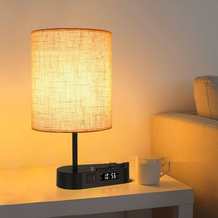 Multifunktionelt Vækkeur med Lampe og Opladningsport