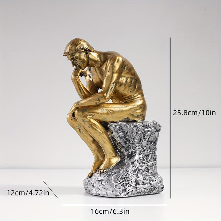 Tænker Skulptur i Beige, Sølv eller Guld - Elegant Dekoration i Harpiks